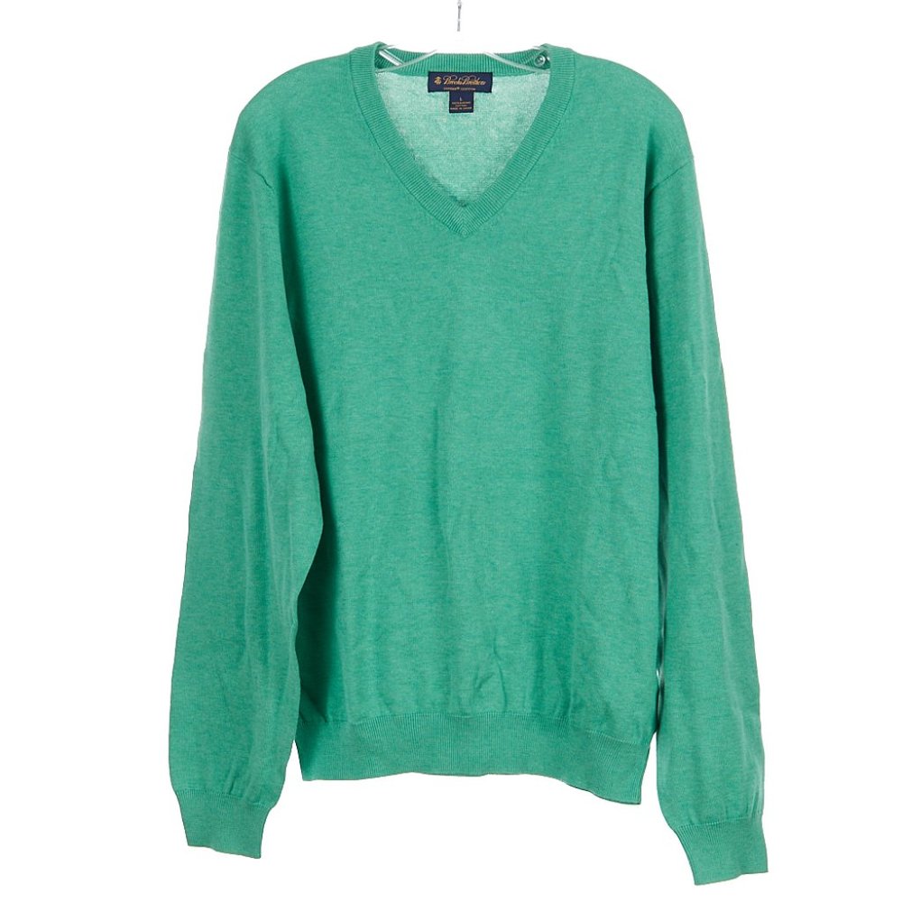 Brooks Brothers Pullover V-Neck Sweater Polo Green Supima Men's Large - Picture 1 of 5